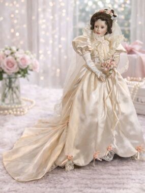 Ashton Drake 1994 Elizabeth 1900s Wedding Dress Doll Vintage w/ Stand